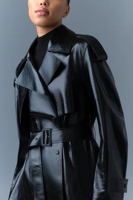 Black CARMELA Leather Trench with Belt