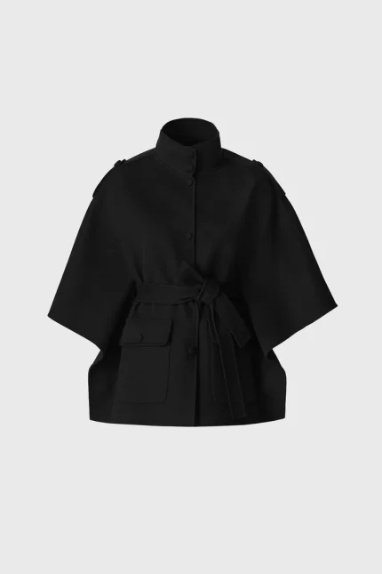 HENRIETTA Double-Face Black Wool Cape Jacket