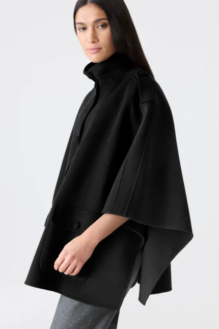HENRIETTA Double-Face Black Wool Cape Jacket